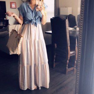 splendid Arco iris striped maxi dress Tiered Sz S rainbow